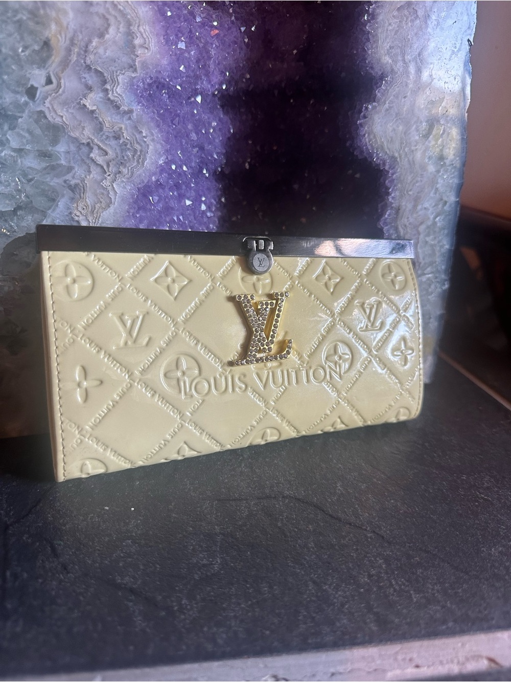 Louis Vuitton Cream Monogram Clutch with LV Accent